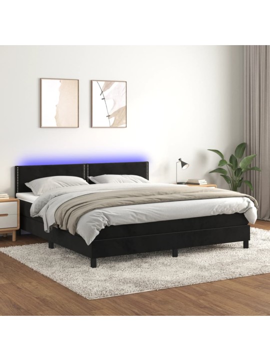 Box spring postel s matrací a LED černá 160x200 cm samet
