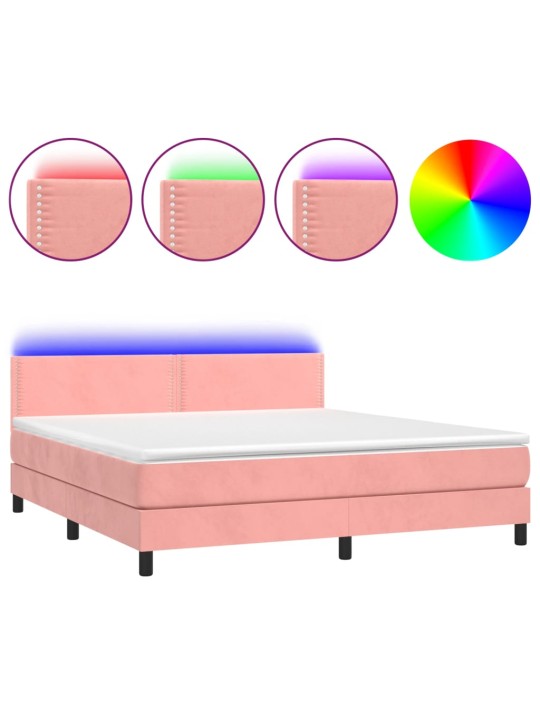 Box spring postel s matrací a LED růžová 160x200 cm samet