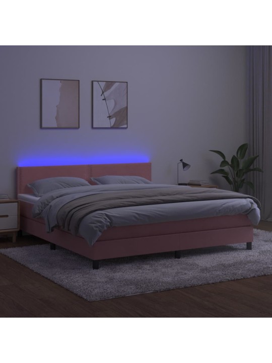 Box spring postel s matrací a LED růžová 160x200 cm samet