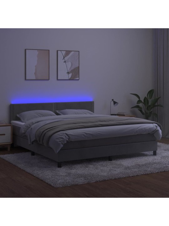 Box spring postel s matrací a LED světle šedá 180x200 cm samet