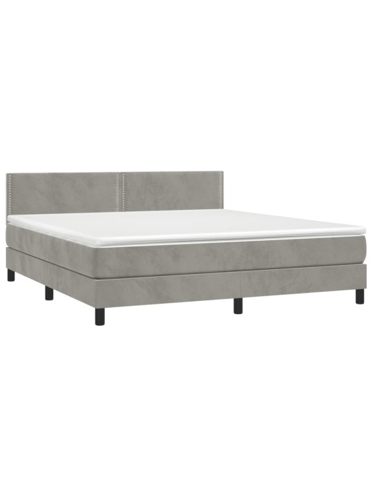 Box spring postel s matrací a LED světle šedá 180x200 cm samet