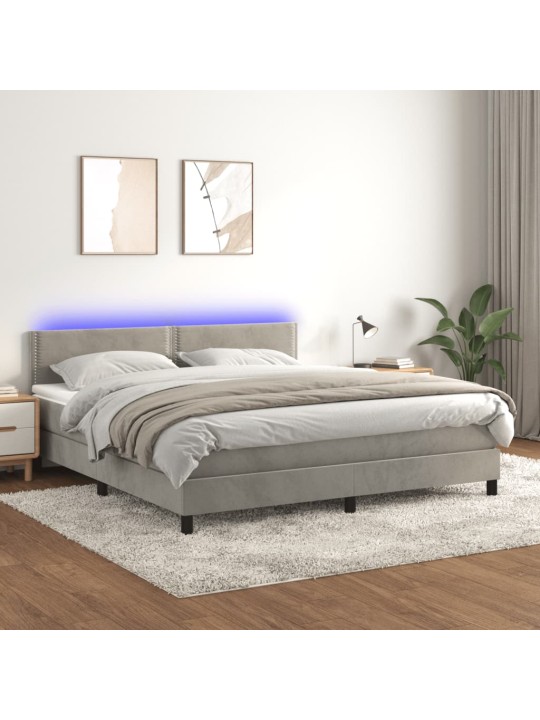 Box spring postel s matrací a LED světle šedá 180x200 cm samet