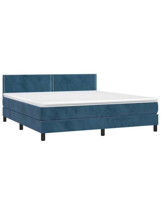 Box spring postel s matrací a LED tmavě modrá 180x200 cm samet