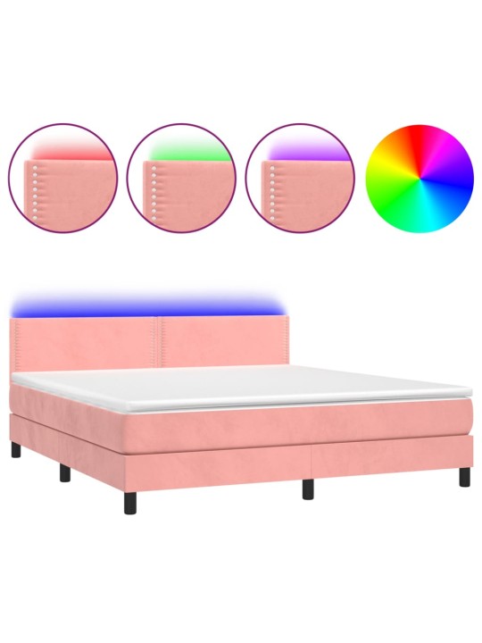 Box spring postel s matrací a LED růžová 180x200 cm samet