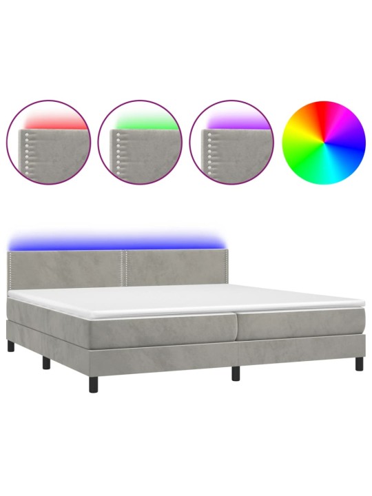 Box spring postel s matrací a LED světle šedá 200x200 cm samet