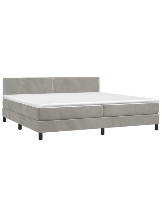 Box spring postel s matrací a LED světle šedá 200x200 cm samet
