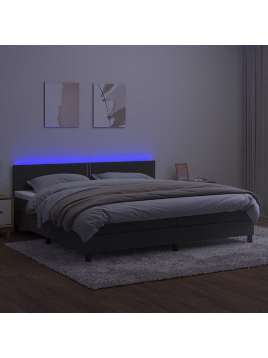 Box spring postel s matrací a LED tmavě šedá 200x200 cm samet