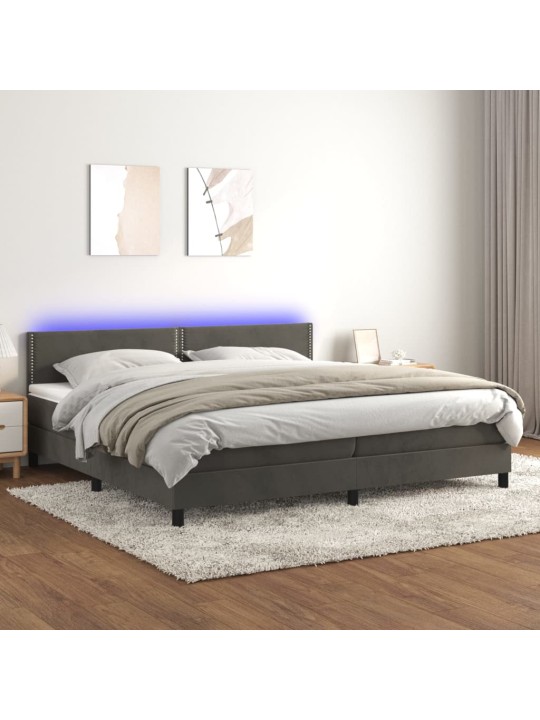 Box spring postel s matrací a LED tmavě šedá 200x200 cm samet
