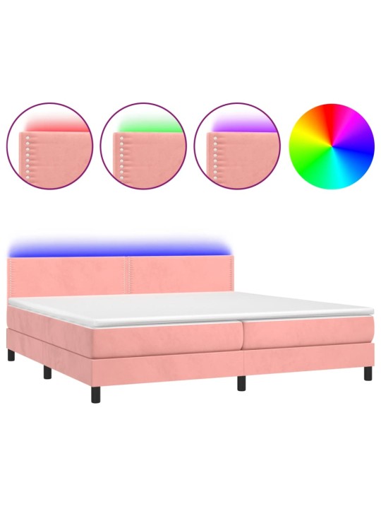 Box spring postel s matrací a LED růžová 200x200 cm samet