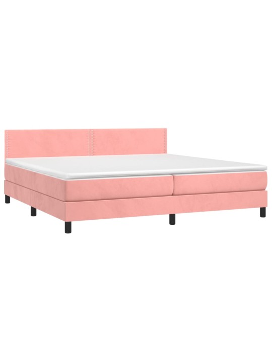 Box spring postel s matrací a LED růžová 200x200 cm samet