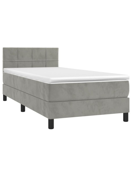 Box spring postel s matrací a LED světle šedá 80 x 200 cm samet