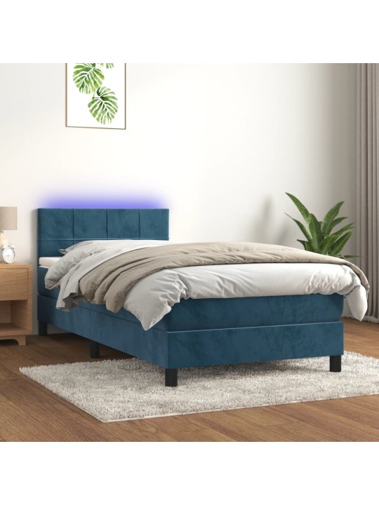 Box spring postel s matrací a LED tmavě modrá 80 x 200 cm samet