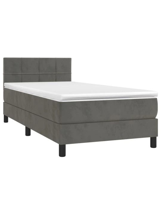 Box spring postel s matrací a LED tmavě šedá 90x190 cm samet