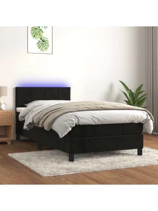 Box spring postel s matrací a LED černá 90x200 cm samet