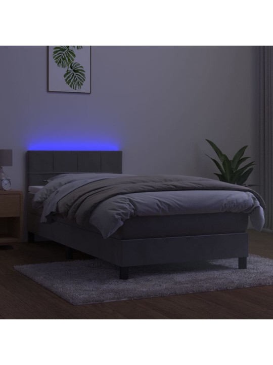 Box spring postel s matrací a LED světle šedá 100x200 cm samet