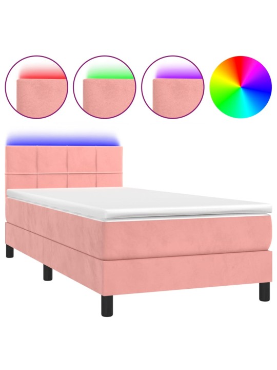 Box spring postel s matrací a LED růžová 100x200 cm samet