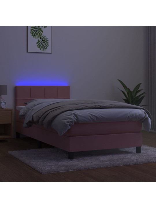 Box spring postel s matrací a LED růžová 100x200 cm samet