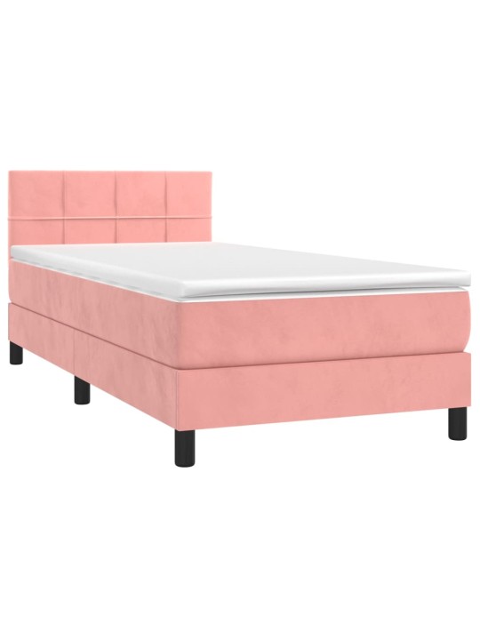 Box spring postel s matrací a LED růžová 100x200 cm samet