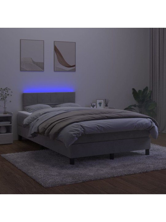 Box spring postel s matrací a LED světle šedá 120x200 cm samet
