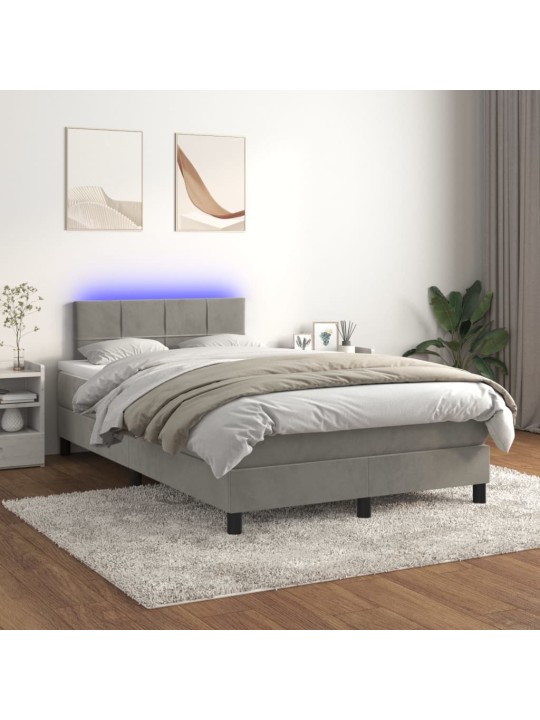 Box spring postel s matrací a LED světle šedá 120x200 cm samet
