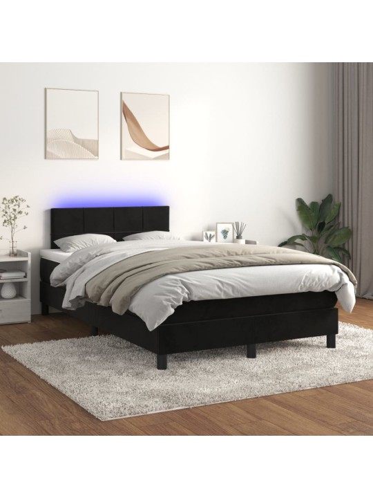 Box spring postel s matrací a LED černá 120x200 cm samet