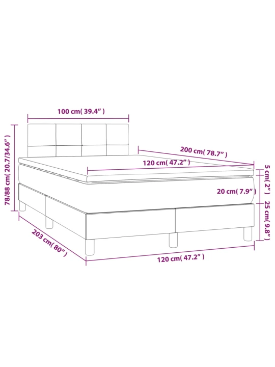 Box spring postel s matrací a LED tmavě zelená 120x200 cm samet