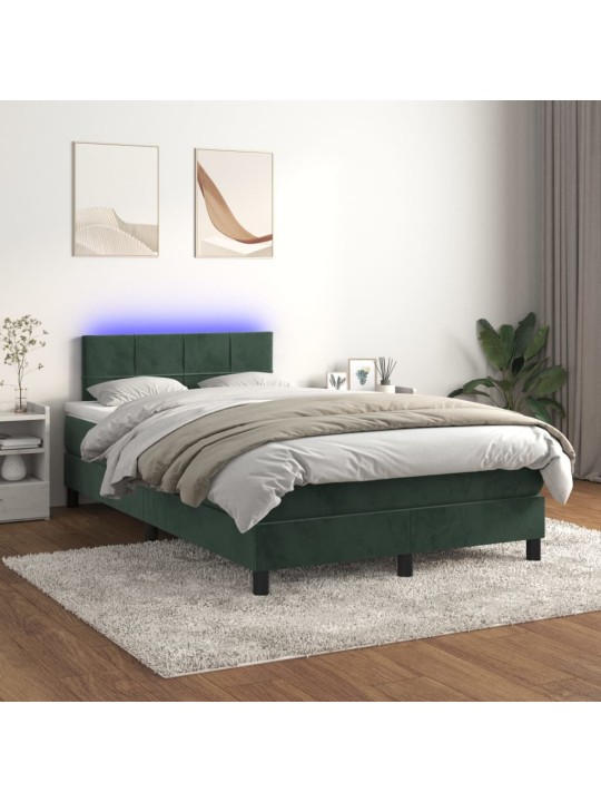 Box spring postel s matrací a LED tmavě zelená 120x200 cm samet