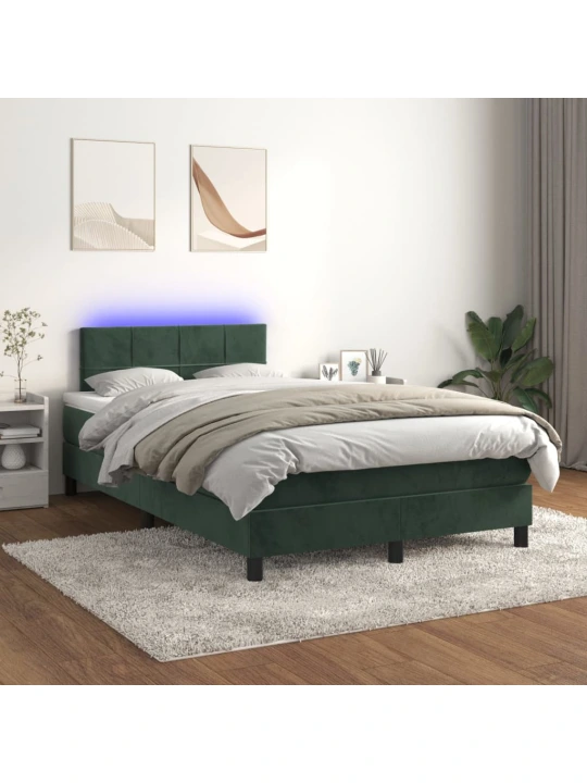 Box spring postel s matrací a LED tmavě zelená 120x200 cm samet