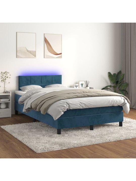 Box spring postel s matrací a led tmavě modrá 120x200 cm samet