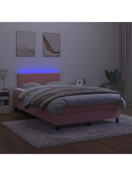 Box spring postel s matrací a LED růžová 120x200 cm samet