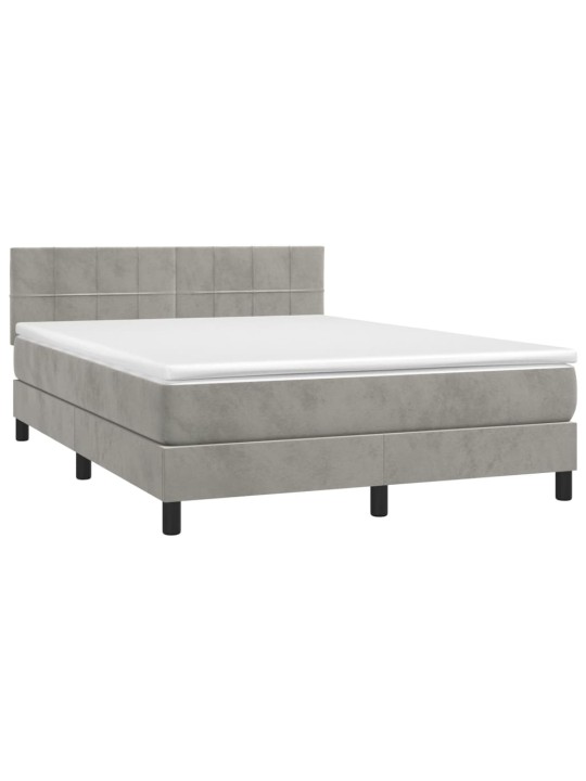 Box spring postel s matrací a LED světle šedá 140x190 cm samet