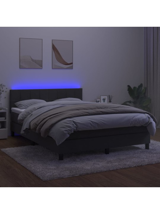 Box spring postel s matrací a LED tmavě šedá 140x190 cm samet