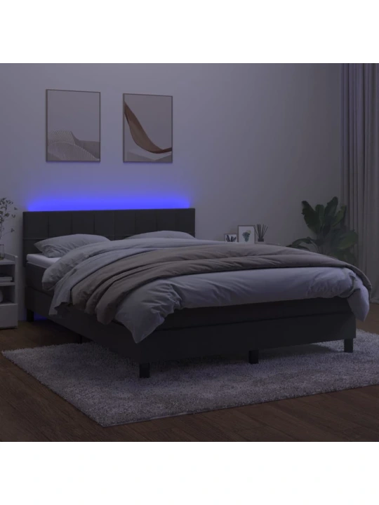Box spring postel s matrací a LED tmavě šedá 140x200 cm samet