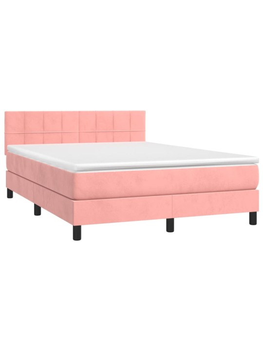 Box spring postel s matrací a LED růžová 140x200 cm samet
