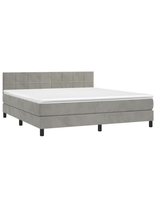Box spring postel s matrací a LED světle šedá 160x200 cm samet