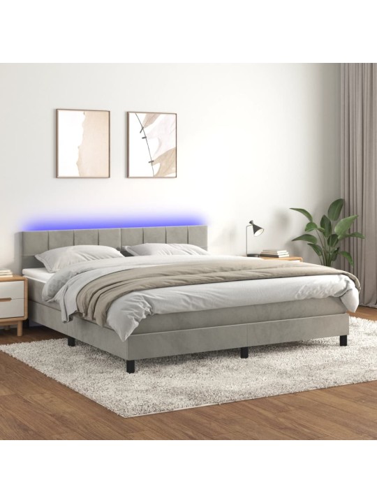 Box spring postel s matrací a LED světle šedá 160x200 cm samet