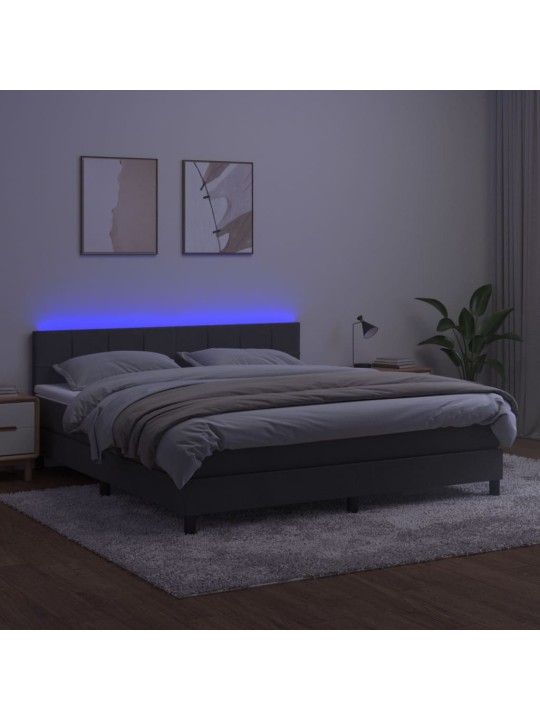Box spring postel s matrací a LED tmavě šedá 160x200 cm samet