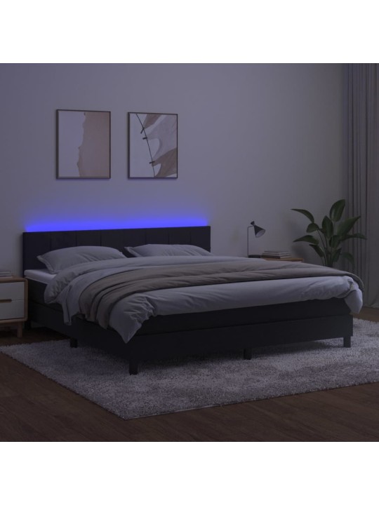 Box spring postel s matrací a LED černá 160x200 cm samet