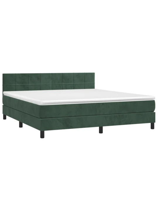 Box spring postel s matrací a LED tmavě zelená 160x200 cm samet