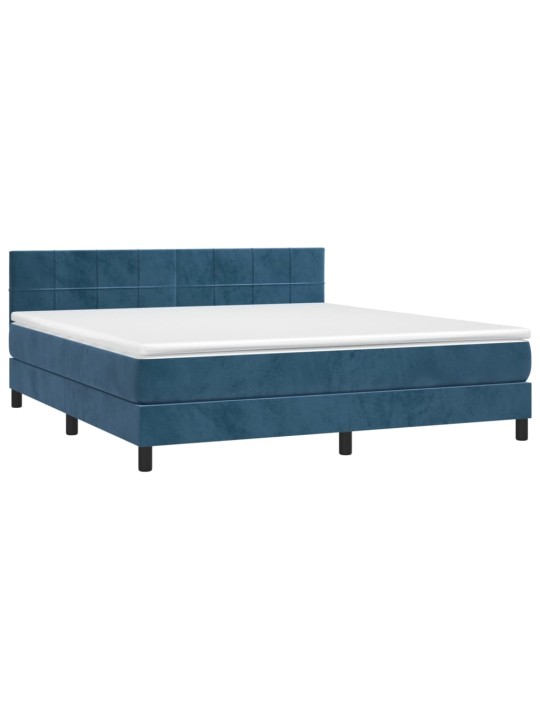 Box spring postel s matrací a led tmavě modrá 160x200 cm samet