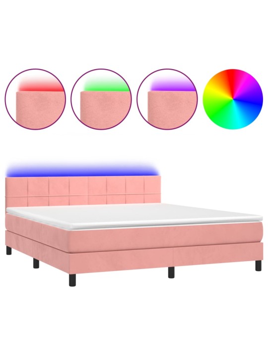 Box spring postel s matrací a LED růžová 160x200 cm samet