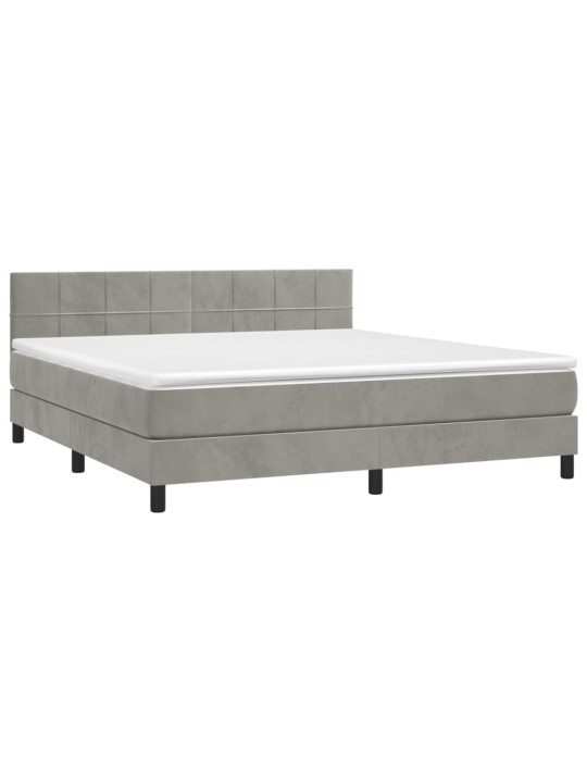 Box spring postel s matrací a LED světle šedá 180x200 cm samet