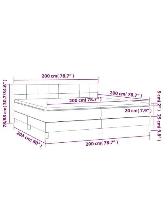 Box spring postel s matrací a LED světle šedá 200x200 cm samet
