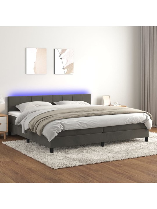 Box spring postel s matrací a LED tmavě šedá 200x200 cm samet