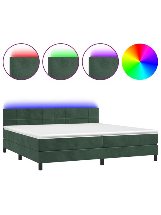 Box spring postel s matrací a LED tmavě zelená 200x200 cm samet