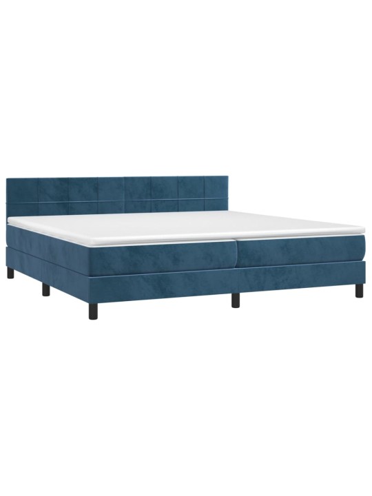 Box spring postel s matrací a LED tmavě modrá 200x200 cm samet