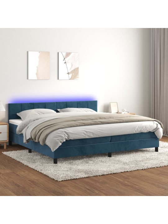 Box spring postel s matrací a LED tmavě modrá 200x200 cm samet
