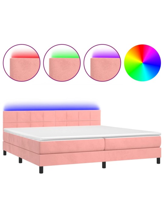 Box spring postel s matrací a LED růžová 200x200 cm samet