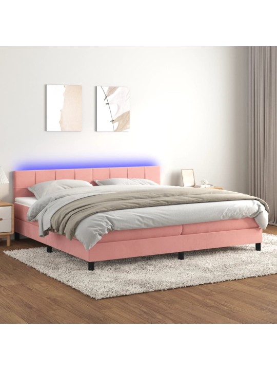 Box spring postel s matrací a LED růžová 200x200 cm samet