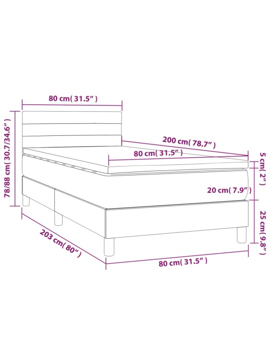 Box spring postel s matrací a LED černá 80 x 200 cm samet